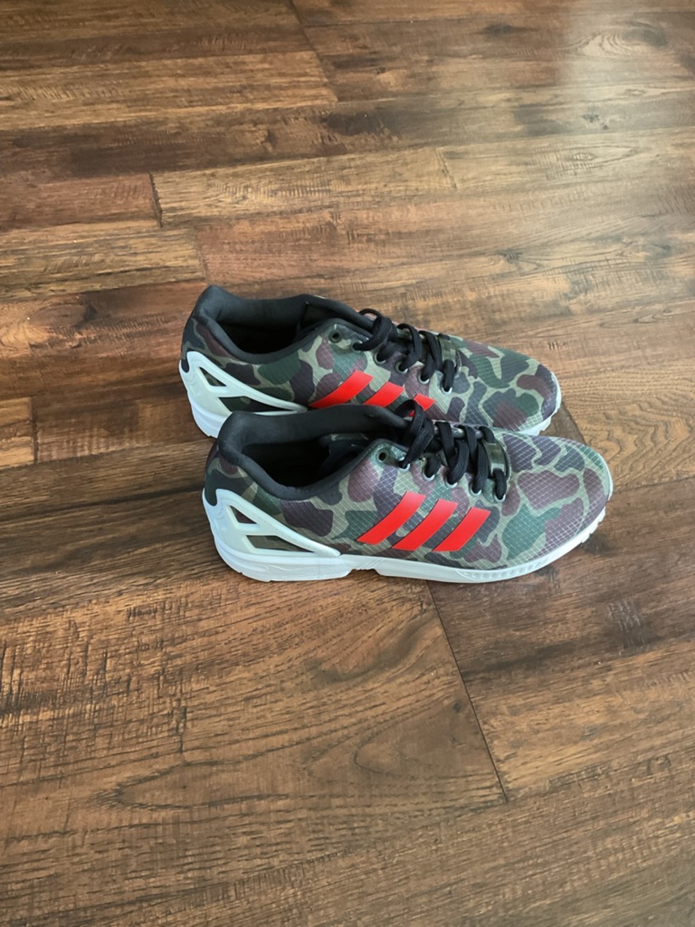 adidas Camo Sneakers with Bright Red Stripes